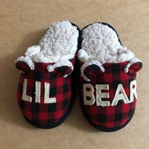 Buffalo Plaid "LIL BEAR" sherpa slippers, toddler 7-8